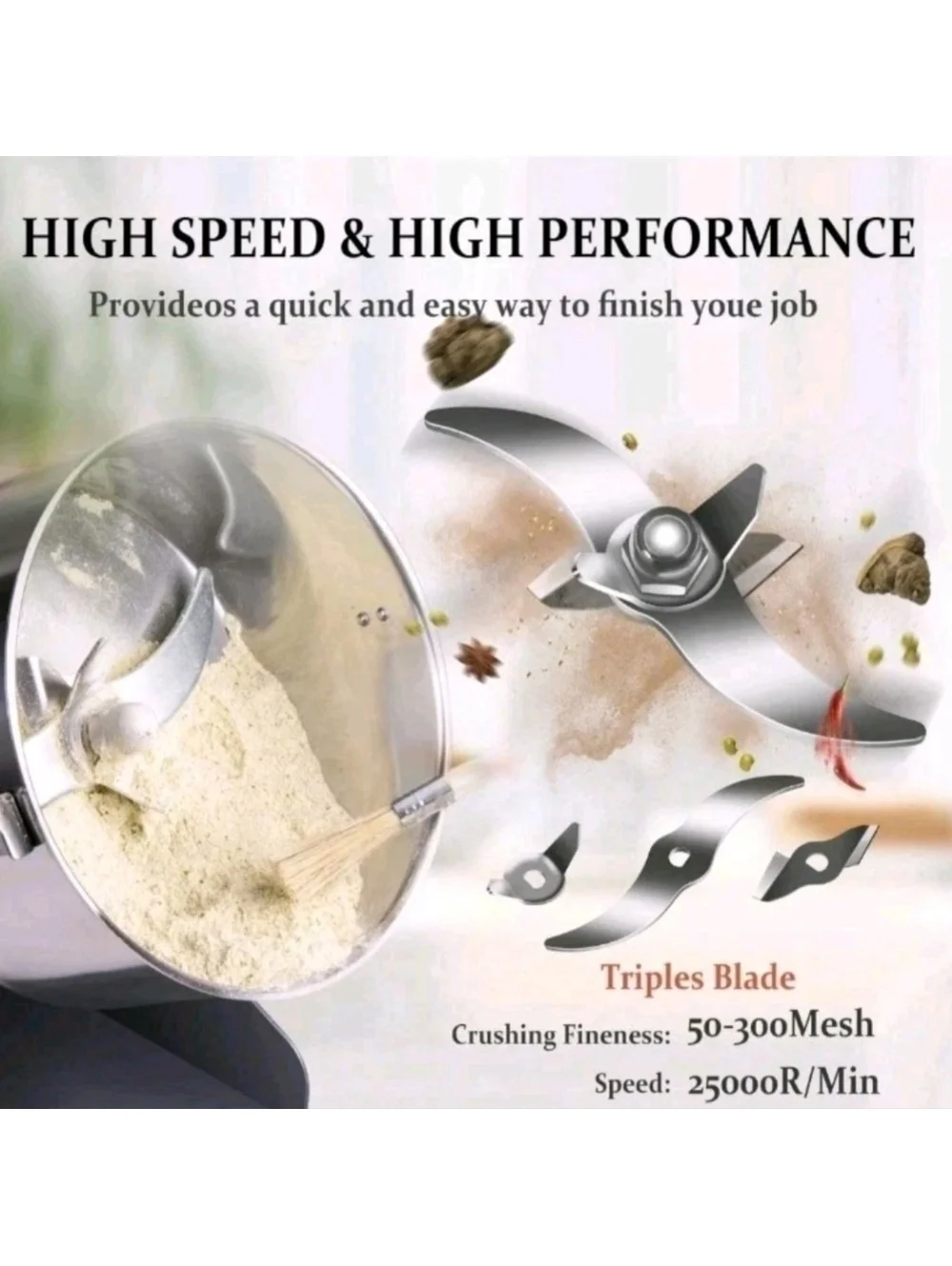 INSELY Grain Mill Grinder 300g High Speed Food Grain Mill Wheat Grinder Coffee